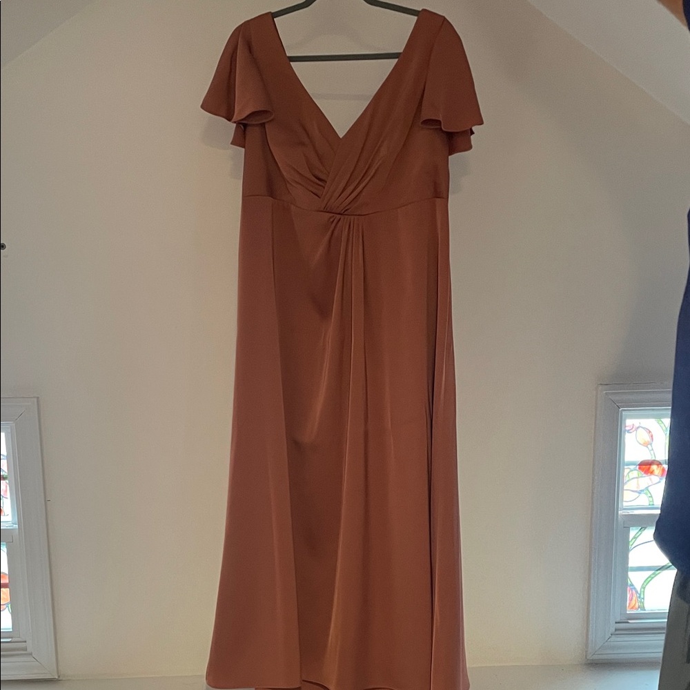 Azazie Terracotta Maxi Dress with Ruffled Sleeves